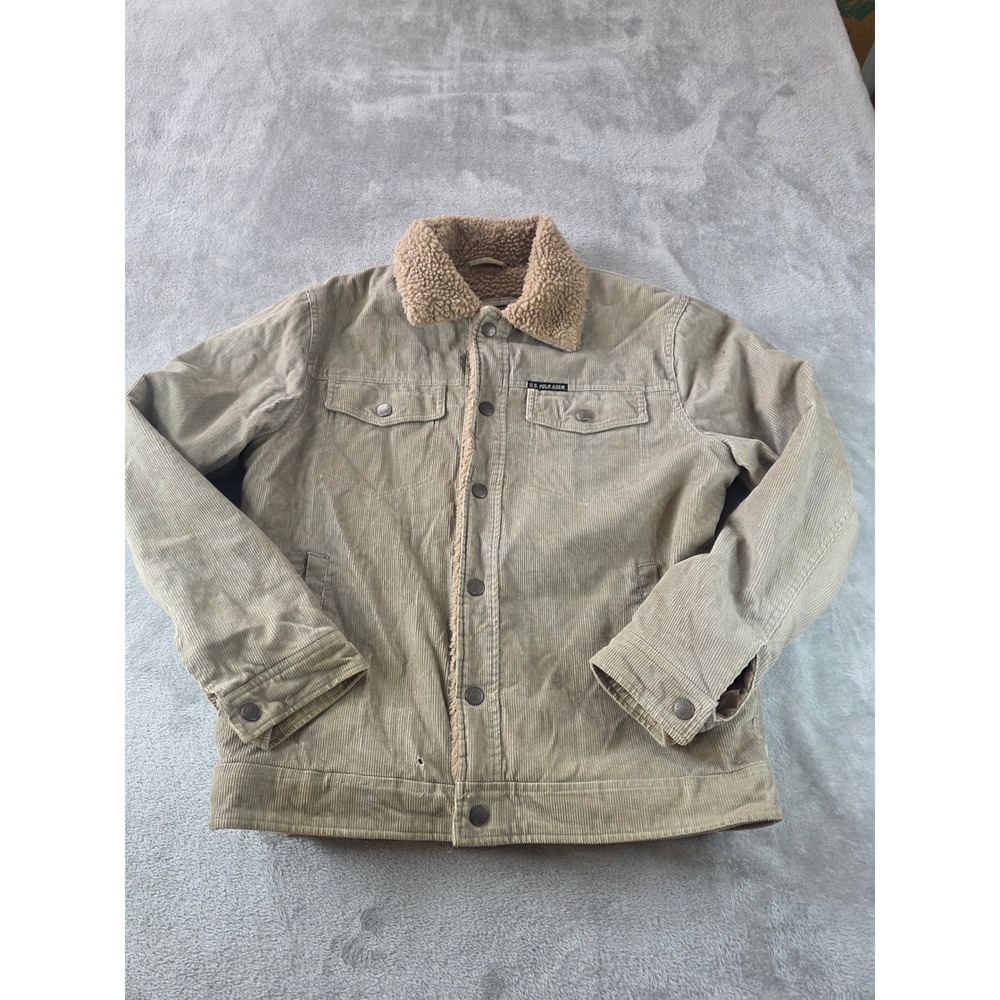 U.S. Polo Assn. Corduroy Jacket Mens Medium Tan Sherpa Lined Trucker Coat